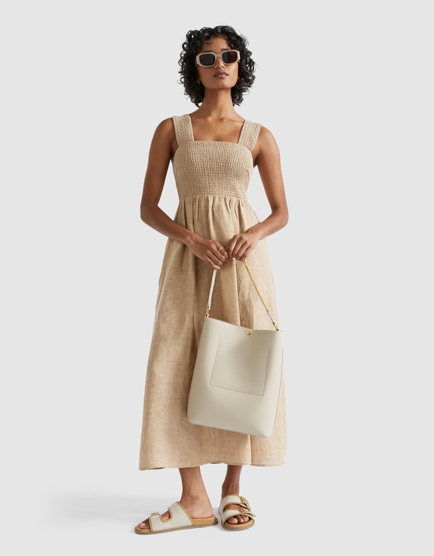 Seed Heritage - Linen Shirred Bodice Midi Dress