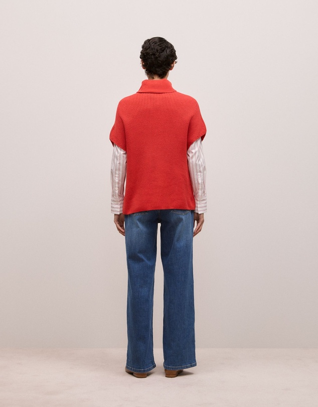 Trenery - Cotton Cashmere Sleeveless High Neck Knit in Spice Red