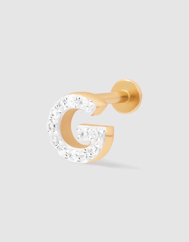 Wanderlust + Co - Alphabet Pave Gold Flat Back Earring - Letter G