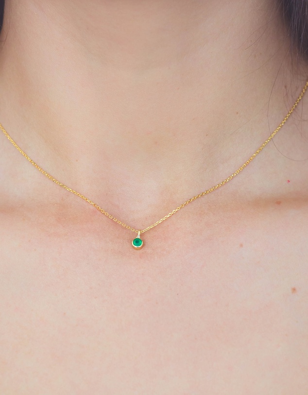 Georgini - Natural Green Agate And Diamond May Gold Pendant