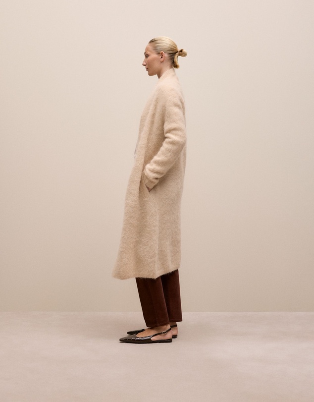 Trenery - Brushed Alpaca Longline Cardigan in Oat Marle