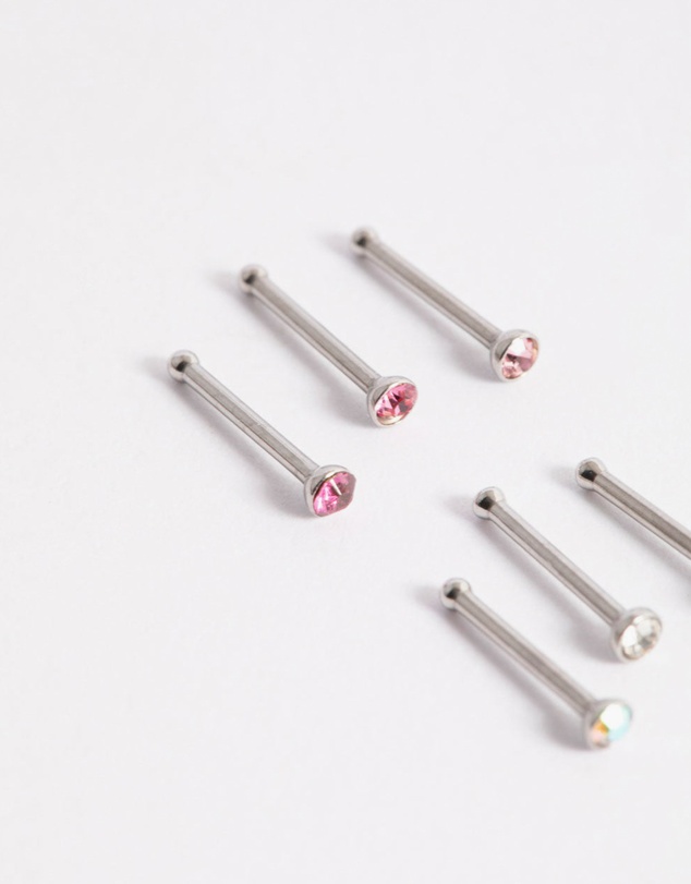 Lovisa - Surgical Steel Multi Cubic Zirconia Clear Nose Stud 6-Pack