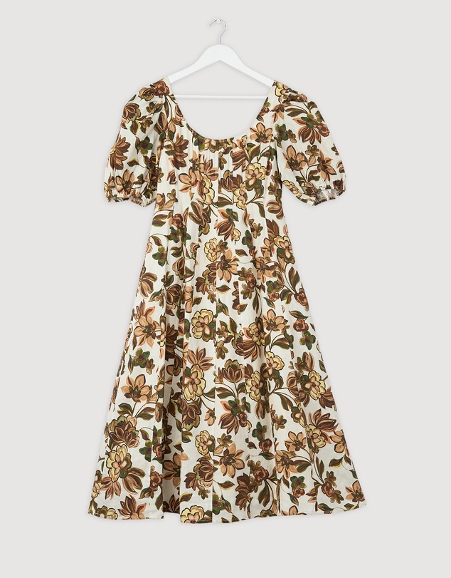 Revibe - Repaired AERE Paloma Linen Puff Sleeve Midi Dress - AU 10