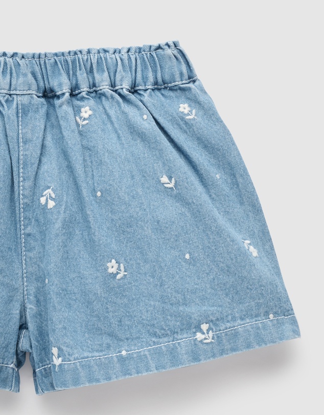 Purebaby - Denim Embriodered Shorts-Kids-Babies