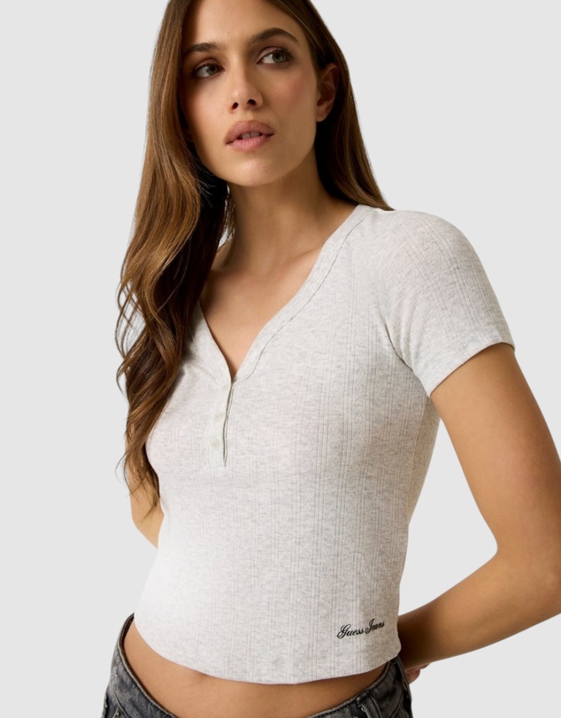 GUESS Jeans - GUESS JEANS Heather Pointelle Henley Top