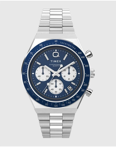 TIMEX - Men’s Q Timex Chronograph Silver & Blue