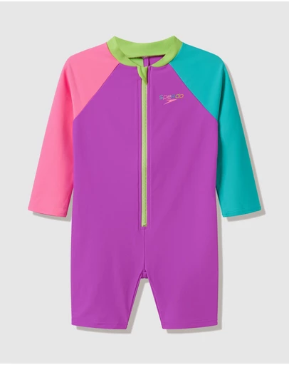 Speedo - Long Sleeve Colorblock Zip One Piece - Babies-Kids