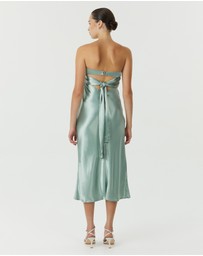 Third Form - Satin Tie Back Strapless Midi Dress
