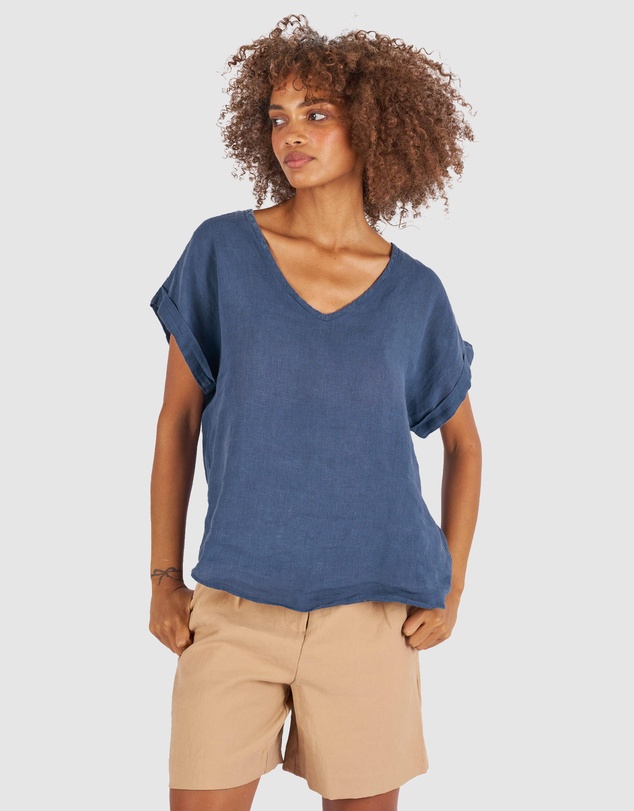 CAMIXA - Martina Linen V-Neck T-shirt