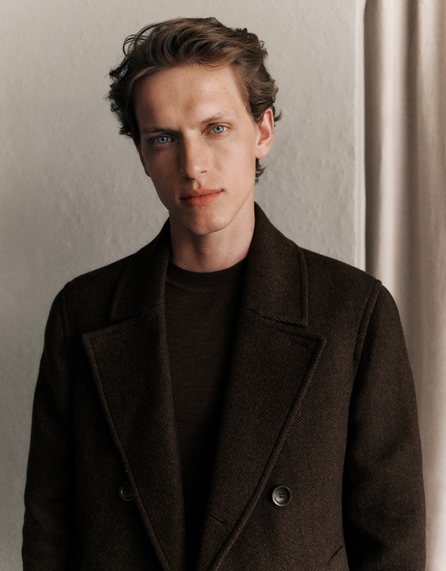 Trenery - Italian Wool Herringbone Peacoat in Coffee Bean