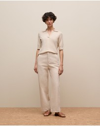 Trenery - Cotton Cashmere Half Sleeve Polo in Camel