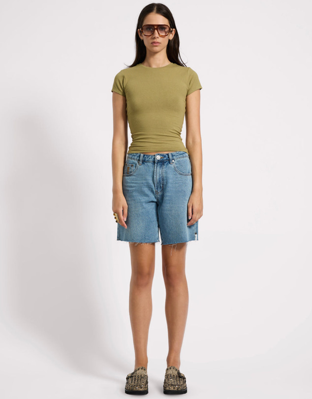 ONE TEASPOON - Jacksons Mid Waist Wide Leg Denim Shorts - Blue Crush