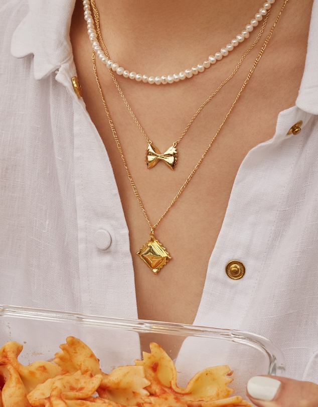 Wanderlust + Co - Bow Tie Pasta Gold Necklace
