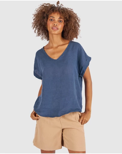CAMIXA - Martina Linen V-Neck T-shirt