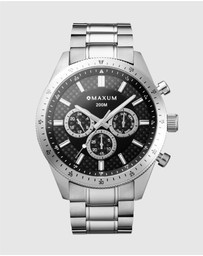 Maxum - Lansdowne Multifunction Chrono Silver Tone Case & Bracelet With Black Dial