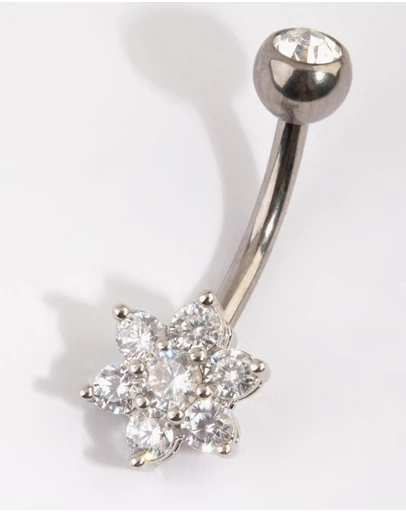 Lovisa - Titanium Diamante Flower Belly Bar