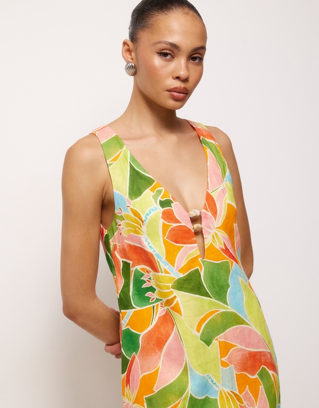 AERE - Fiora Linen Resin Trim Shift Dress