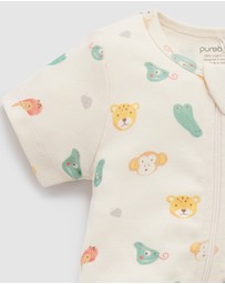 Purebaby - 2 Pack Short Sleeve Printed Growsuit -Babies