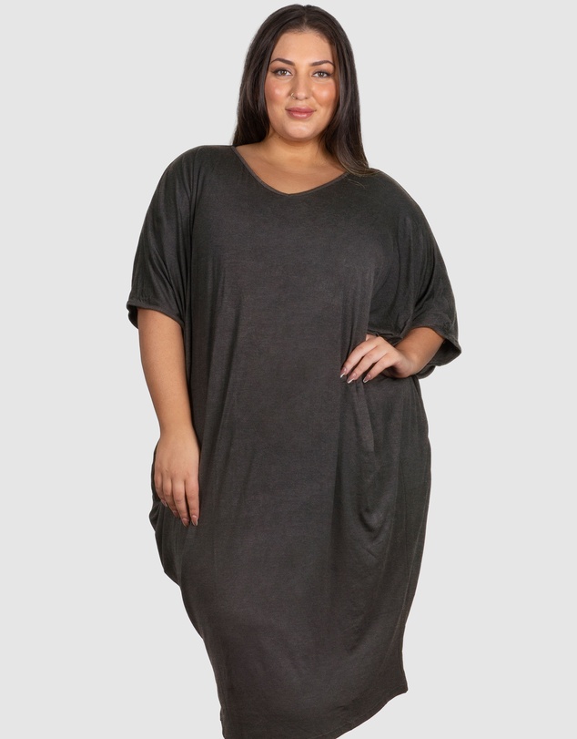 B Free Intimate Apparel - Plus Size Bamboo V Neck Draped Dress