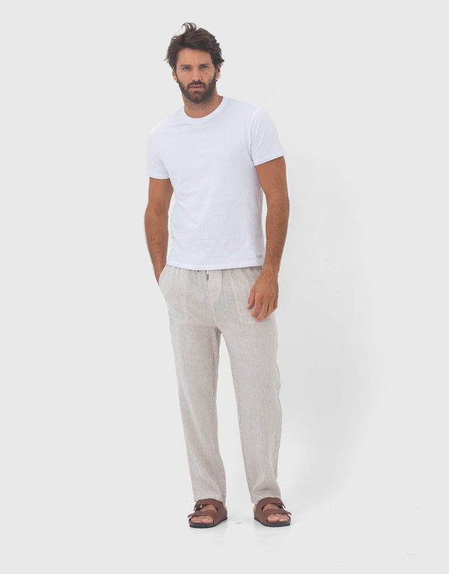 Coast Clothing - St. Tropez Linen Pant - Sand Stripe