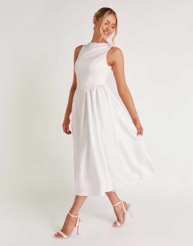 Six Stories - Drop Waist Midi Dress with Volume Skirt