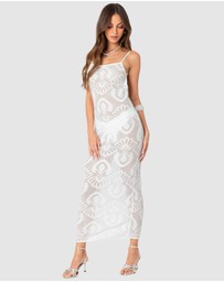 EDIKTED - Embroidered Backless Sheer Knit Maxi Dress