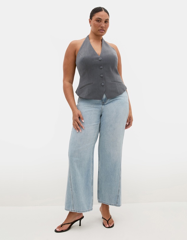 City Chic - Plus size Cora Blue Stripe Vest - grey