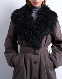 TOPSHOP - Faux Fur Collar Belted Trench Coat
