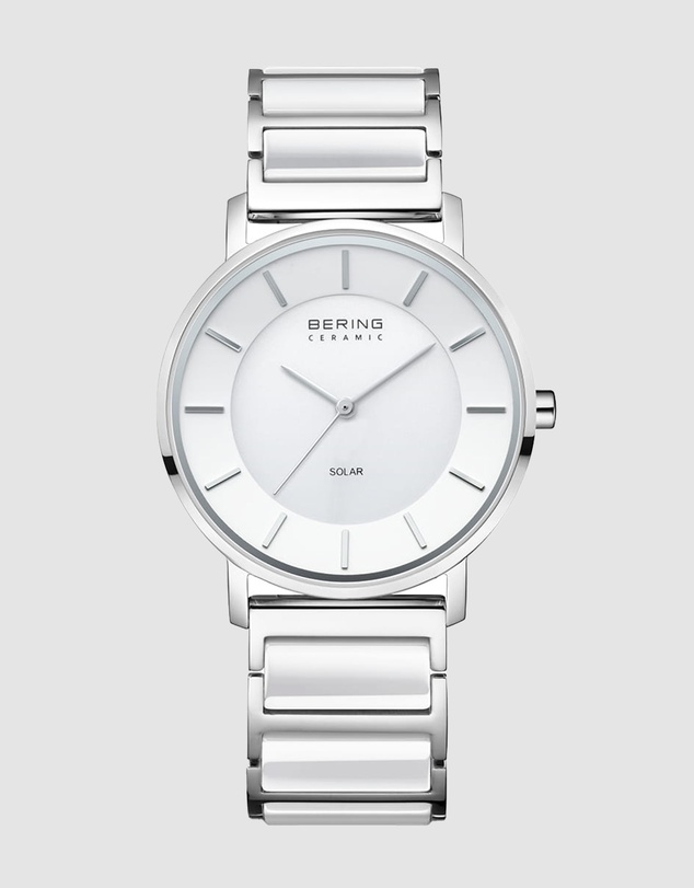 Bering - Bering Solar 41mm White Dial White Ceramic Strap Watch