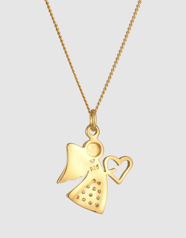 Elli Jewelry - Necklace Angel Heart Talisman Symbol with Zirconia Crystals in 925 Sterling Silver Gold Plated