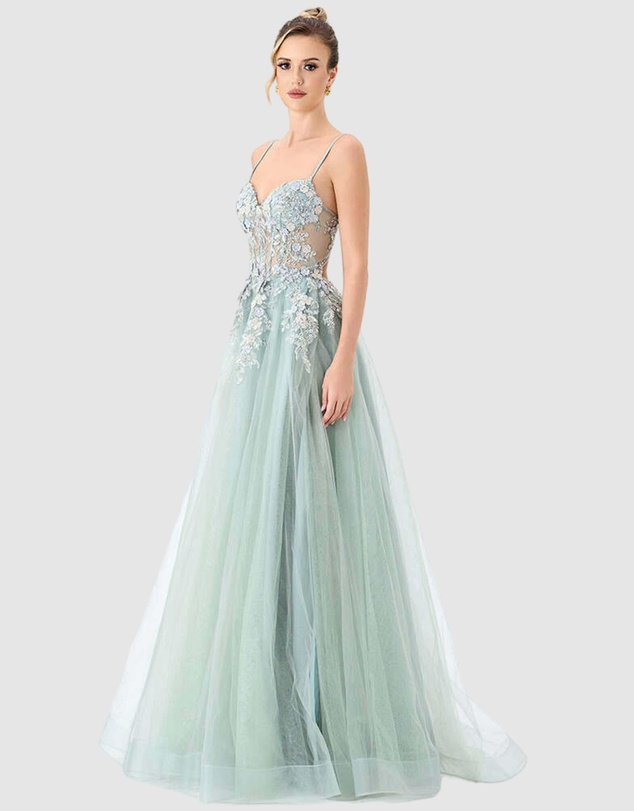 Bariano - Shonda Appliqued Tulle Ballgown