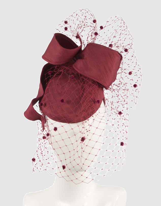 Max Alexander - Wine Pillbox with Veil Fascinator