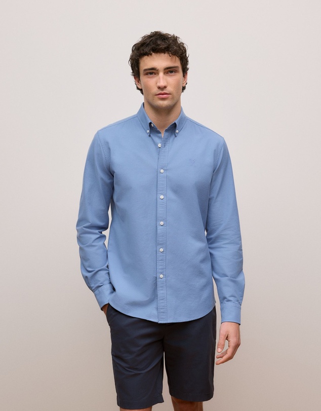 Trenery - Regular Fit Monogram Oxford Shirt in Dusty Blue