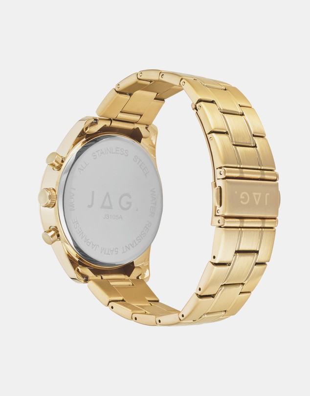 Jag - Rhys Mens Black Dial 43mm Gold Watch