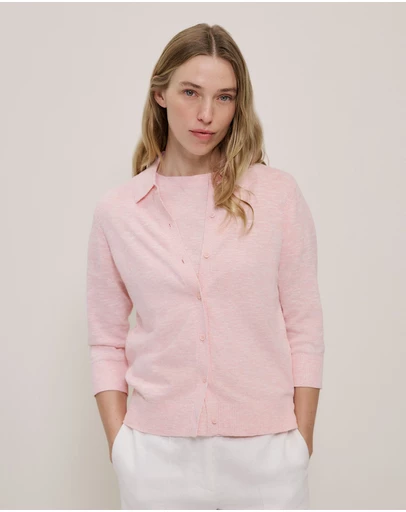Trenery - Linen Cotton Collared Cardigan in Blossom Pink
