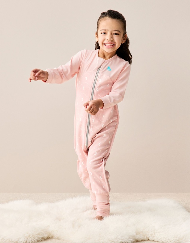 Love to Dream - Sleep Suit 1.5 TOG Stretch Cotton Fleece Moon and Back in Dusty Pink