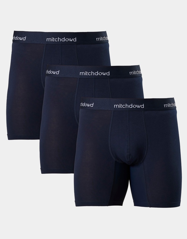 Mitch Dowd - Mens Stretch Cotton Comfort Long Leg Trunks 3 Pack - Navy