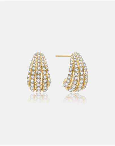 Ania Haie - Ania Haie Gold Pave Shrimp Stud Hoop Earrings