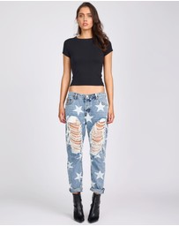 ONE TEASPOON - Saints Low Waist Boyfriend Denim Jeans - Starwash Blue