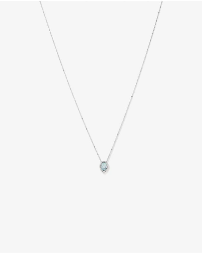Michael Hill - Oval Cut Blue Aquamarine Gemstone and 0.19 Carat TW Diamond Halo Pendant Necklace in 10kt White Gold