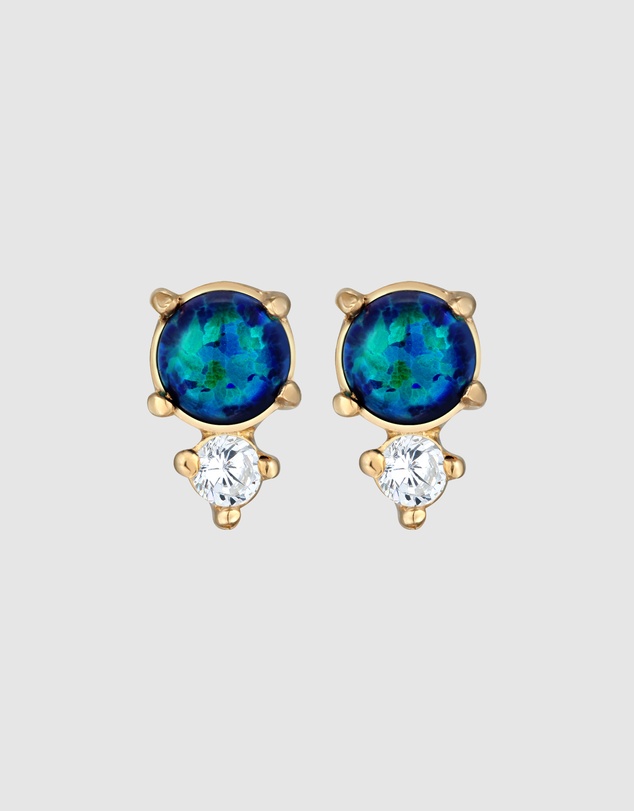 Elli Jewelry - Vintage Blue Opal Stud Earrings in Gold-Plated 925 Silver