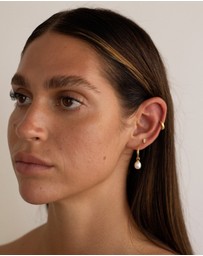 HOUSE OF SLANI - Gold Dangle Pearl Hoops