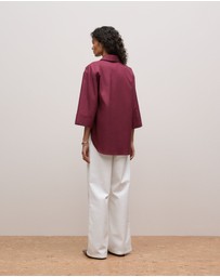 Trenery - Cotton Poplin Half Sleeve Shirt in Auburn