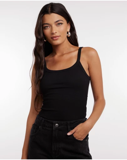 Dazie - Essential Scoop Neck Ribbed Singlet