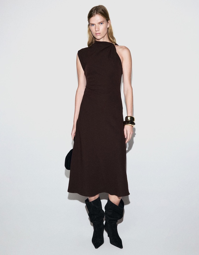 M.N.G - Dress With Asymmetrical Neck And Metallic Detail