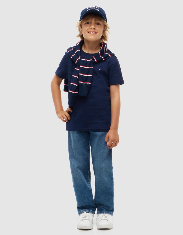 Tommy Hilfiger - Jacquard Stripe Flag Embroidery T-Shirt - Kids
