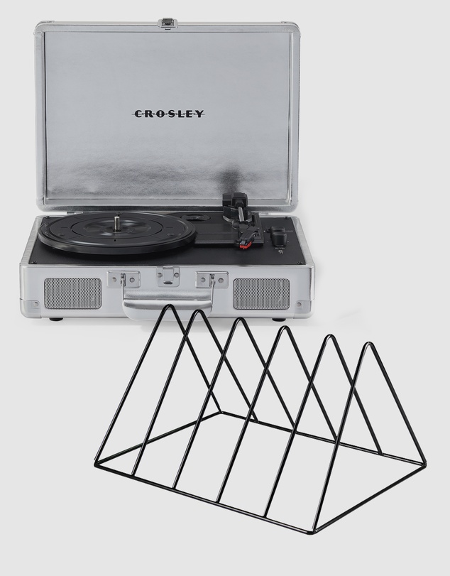 Crosley - Crosley Cruiser Bluetooth Portable Turntable - Silver + Gadhouse Vinyl Rack Bundle - Black