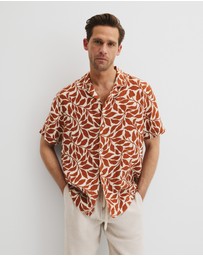 Country Road - Linen Leaf Print Short Sleeve Shirt