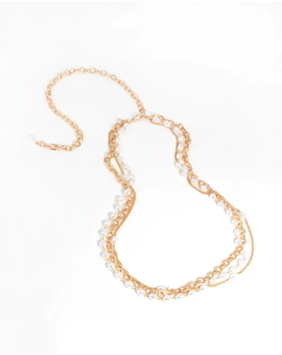 Lovisa - Gold Chain & Pearl Layered Belt
