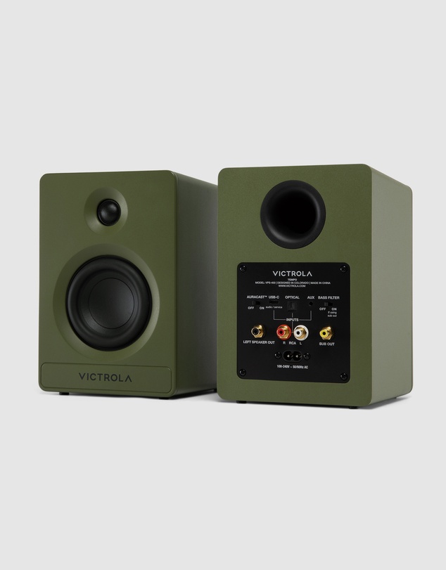 Victrola - Victrola Automatic Turntable + Victrola Tempo Bookshelf Speakers Bundle - Green